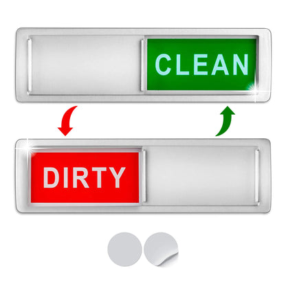 Premium Clean Dirty Dishwasher Magnet, Dirty Clean Sign for Dishwasher Easy to Read and Strong Slide for Changing Signs, Heavy Duty Magnet with Optional Stickers (Red & Green (Silver))