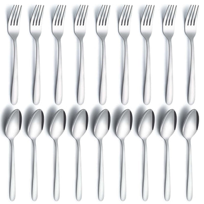 Gymdin 24 Pcs Forks and Spoons Silverware Set, Food Grade Stainless Steel Flatware Cutlery Set for Home, Kitchen and Restaurant, 12 Dinner Forks and Dinner Spoons, Mirror Polished & Dishwasher Safe