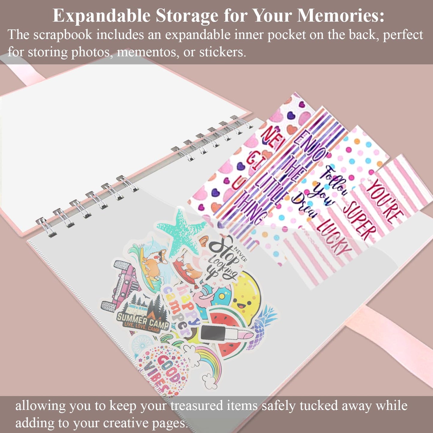 MARCADORUS Pink Scrapbook Album, 8" x 8" Scrap Book 30 Sheets (60 pages), Memory Book & Photo Album for Wedding Guest, Baby Shower, Valentines, Engagement | Scrapbooking Supplies.