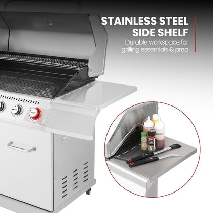 Royal Gourmet GA6402S 6-Burner Propane Gas Grill with Side Burner and Warming Rack, 74,000 BTUs, Cabinet Style Outdoor BBQ Grill for Barbecue Grilling & Backyard Cooking, Silver