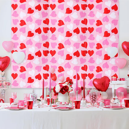 Mega-L Birthday Party Decorations - 2 Pack Red, Pink & White Heart Foil Fringe Curtains | 3.3x6.6 ft Tinsel Backdrop