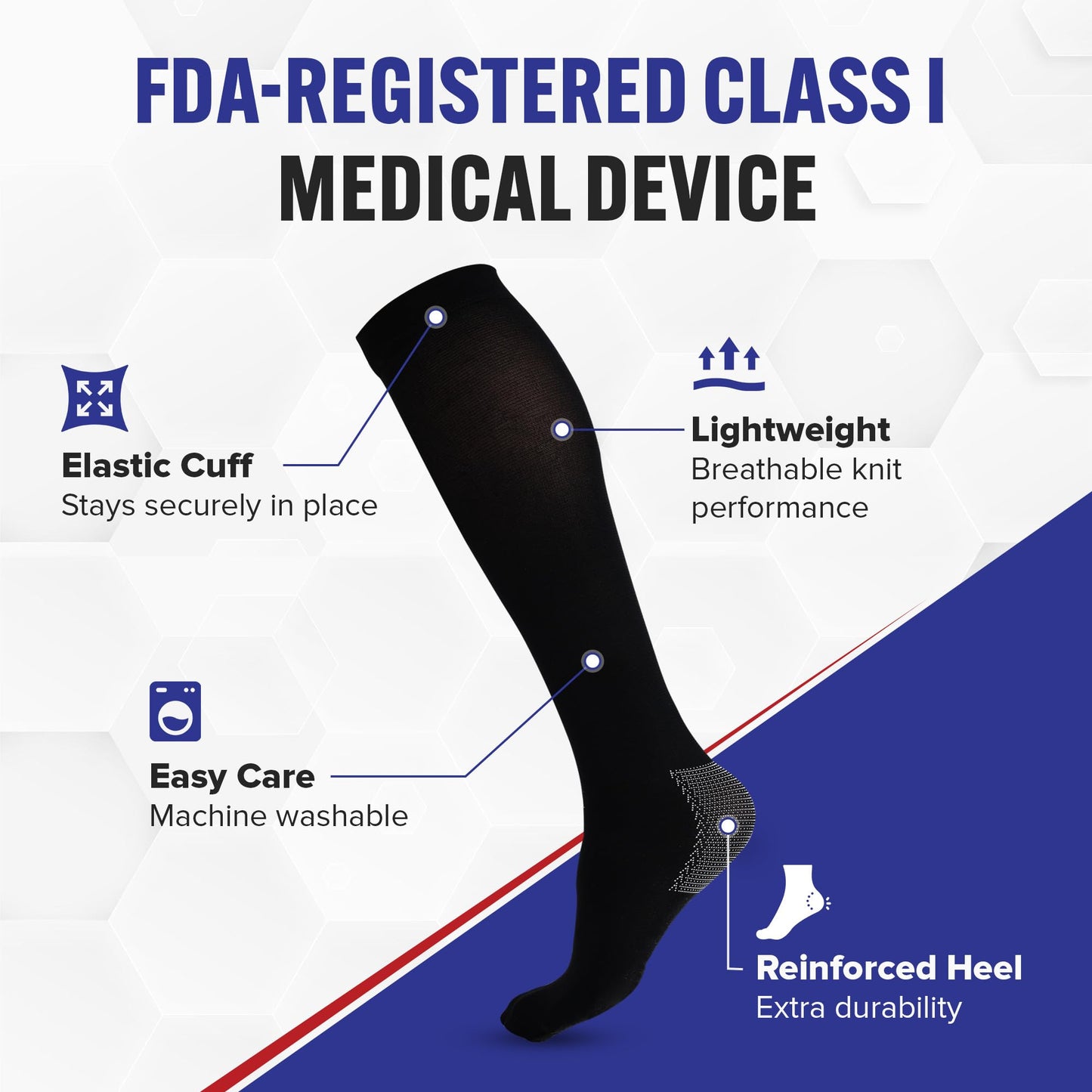 American Hospital Supply – Knee High Compression Socks – 15–20 mmHg, Black, Medium – Lightweight Medical Stockings for Daily Wear – Pack of 3 Pairs