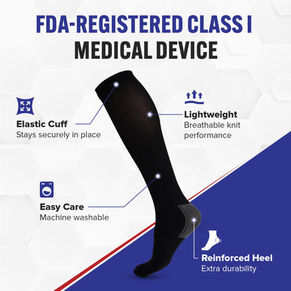 American Hospital Supply – Knee High Compression Socks – 15–20 mmHg, Black, Medium – Lightweight Medical Stockings for Daily Wear – Pack of 3 Pairs