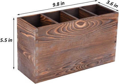 WuGeShop 4 Compartment Wooden Utensil Holder, Kitchen Countertop Organizer for Cooking Tools Storage