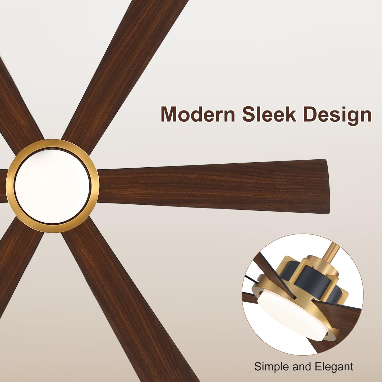WINGBO 60 Inch Ceiling Fan with Light - 6 Plywood Blades, 6-Speed Reversible DC Motor, Noiseless Remote Control Ceiling Fans with Lights for Bedroom Living Room Kitchen, Gold and Walnut/Black