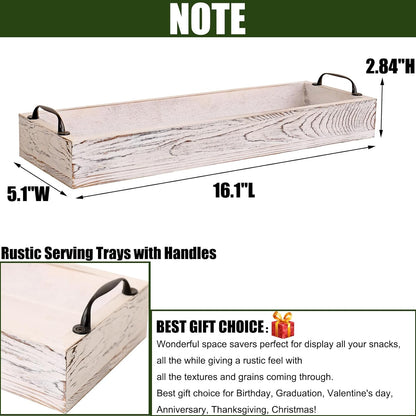 16 Inch Rustic Wooden Serving Trays Rectangular with Handle,Ottoman Tray for Living Room Long for Serving