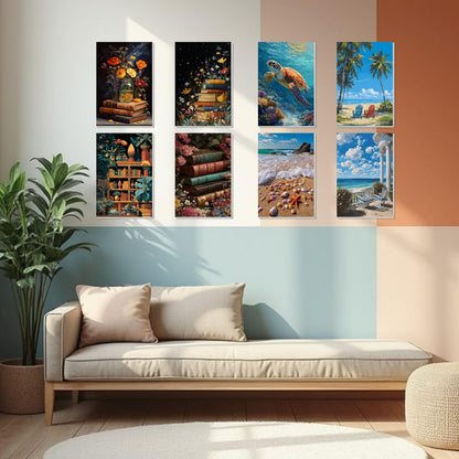 4 Pack Beach Framed Paint By Numbers Kit for Adults Beginner Sea Turtle Adult Paint By Number Kits on Canvas Painting By Numbers for Adults with Frame Diy Painting Kits for Home Wall Art 8x12 Inch