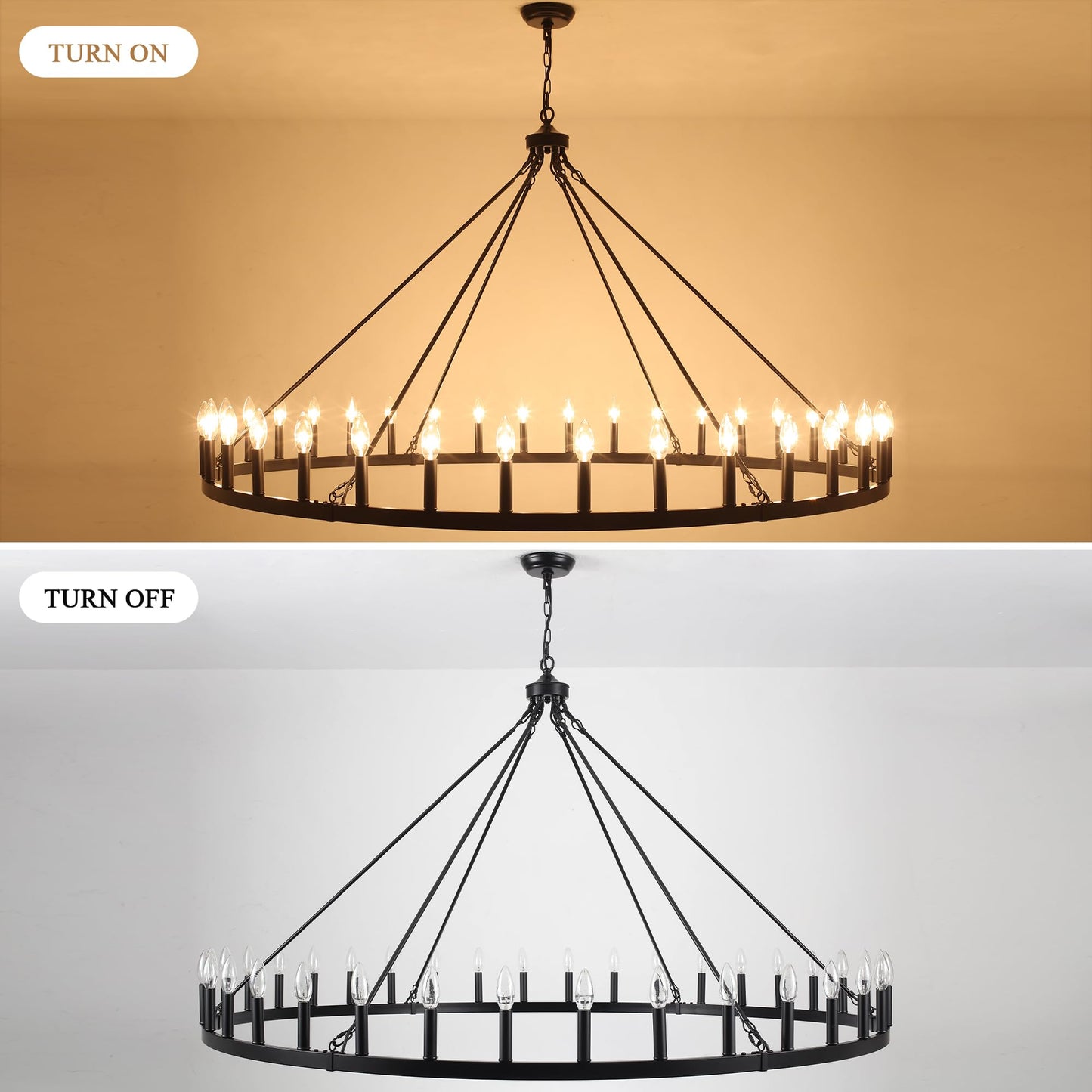 YLCHYTDZSW 60" Black Wagon Wheel Chandelier 36 Light Large Farmhouse Chandeliers for High Ceiling Hanging Modern Round Pendant Lighting Fixture for Living Room Foyer Entryway Dining Room Kitchen