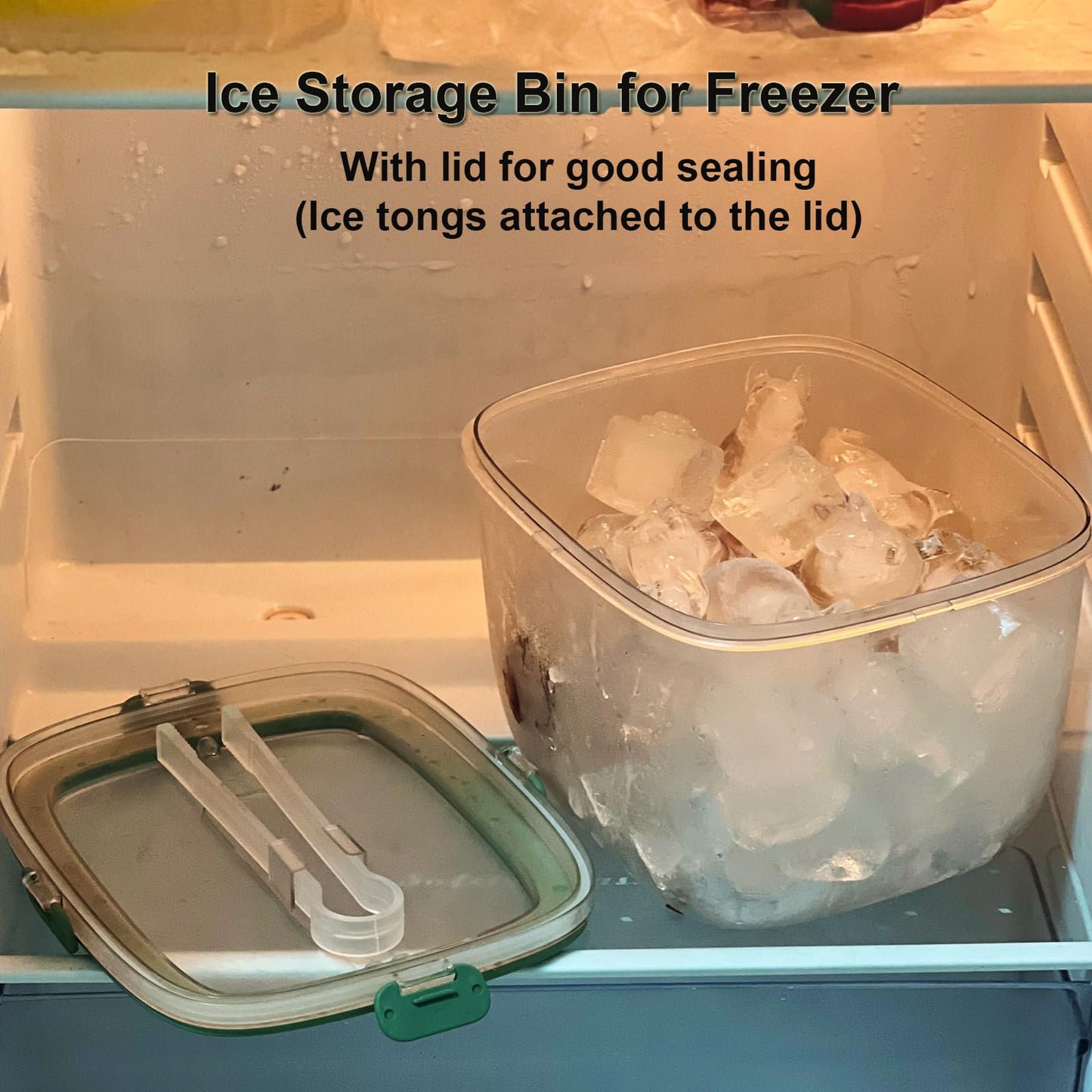Yamteck Portable Ice Bucket with Lid & Tong for Outdoor Camping, Clear Plastic Storage Bin for Freezer, Refrigerator, Whiskey, Wine, Cocktail Party, Big Cube Mold Tray for Ice Bath