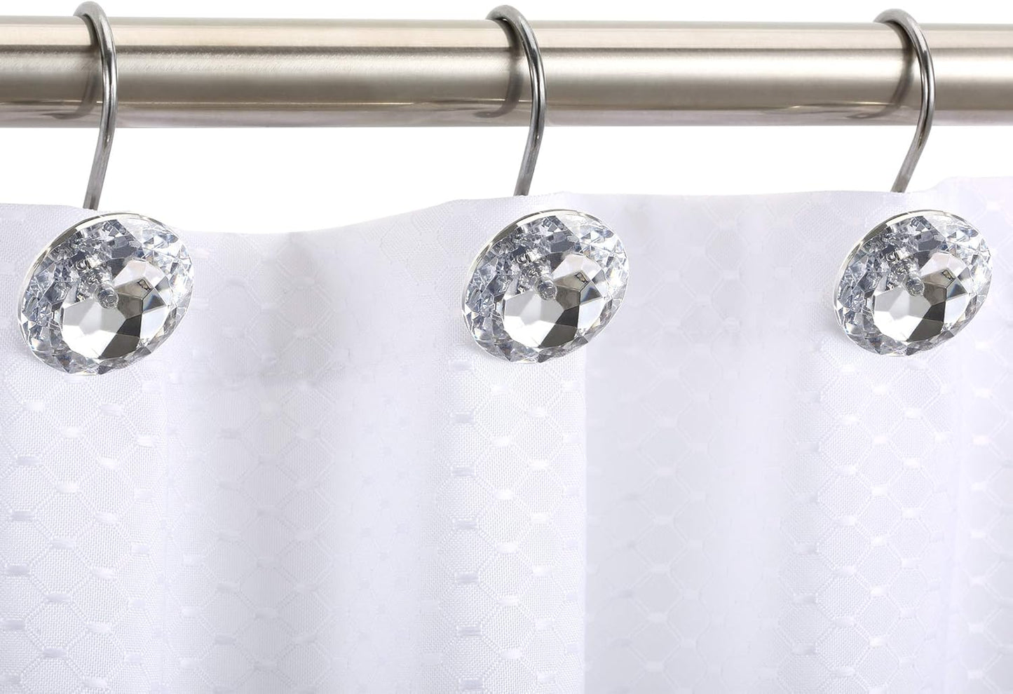 CHICTIE Set of 12 Crystal Decorative Shower Curtain Hooks, Stainless Steel Rust Resistant White Round Diamond
