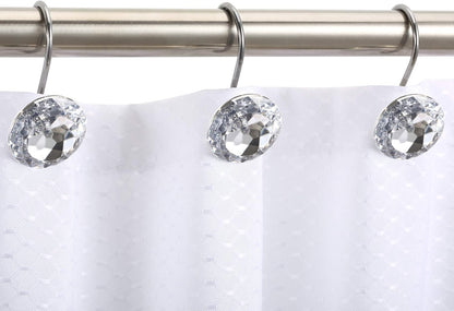 CHICTIE Set of 12 Crystal Decorative Shower Curtain Hooks, Stainless Steel Rust Resistant White Round Diamond