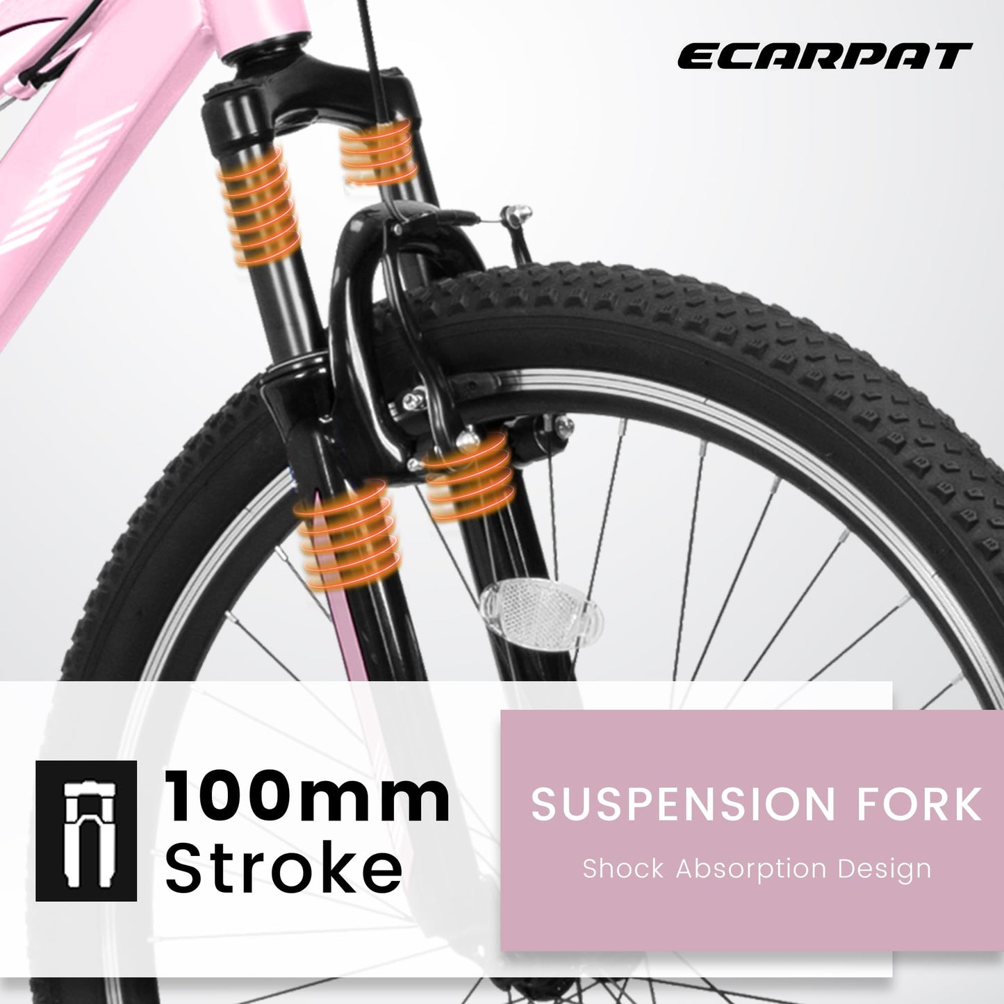 HIWORK Mountain Bike 26 Inch, High Density Carbon Steel Frame Girls Bike with 21-Speed Front Suspension Dual V-Brakes, Bike for Teenagers Girls Womens Bicycle | Pink