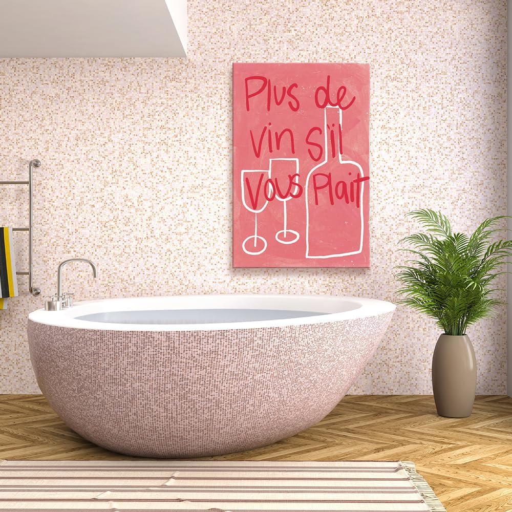 zphvaqd 16 24 Pink Canvas Wall Art Print Wine Pictures Feminist Posters French posterTrendy Teen Girl Funky Home Decor