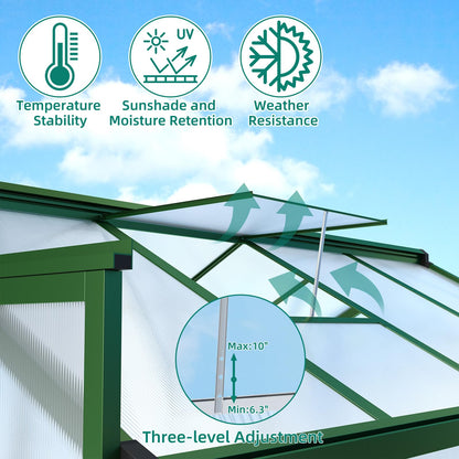 GAOMON Walk in Polycarbonate Greenhouse for Outdoors, 6 x 10 ft Backyard Greenhouse with Reinforced Aluminum Frame, Roof Vent, Lockable Door, Rain Gutter, Easy Assembly, Green
