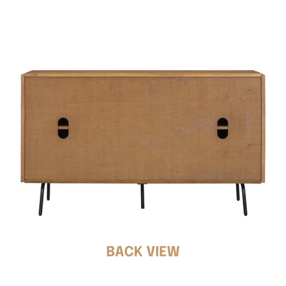 NTC MOSSIC Sideboard with 2 Doors and 3 Drawers, Buffet Cabinet with Natural Rattan and Metal Legs, Modern Storage Cabinet for Living Room, and Hallway, Effortless Assembly, Teak Look