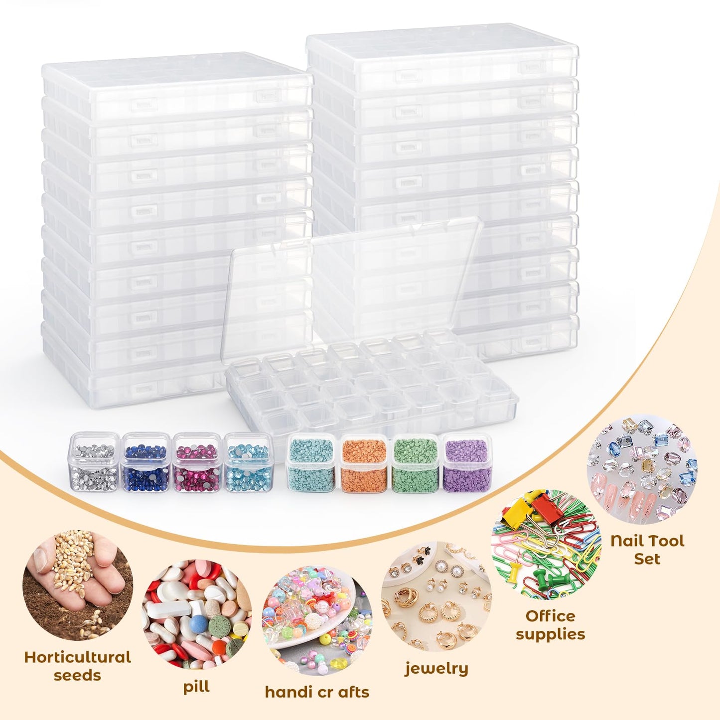 Diamond Painting Boxes Plastic Organizer 18 Pack 28 Grids Bead Storage Containers 504 Slots with 512pcs Label Stickers, Diamond Art, Bead Box, Painting Boxes Plastic Organizer