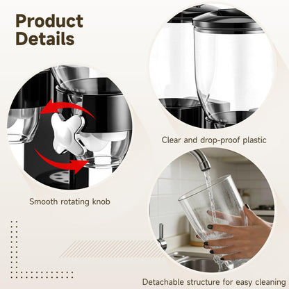 Dual-Control Dry Food Dispenser, 2 Pack 2L/67oz Cereal Dispenser Countertop, Cereal Containers Storage Airtight, Rotating Black Plastic Dry Food Dispenser, Candy Dispenser for Cereal, Coffee Beans