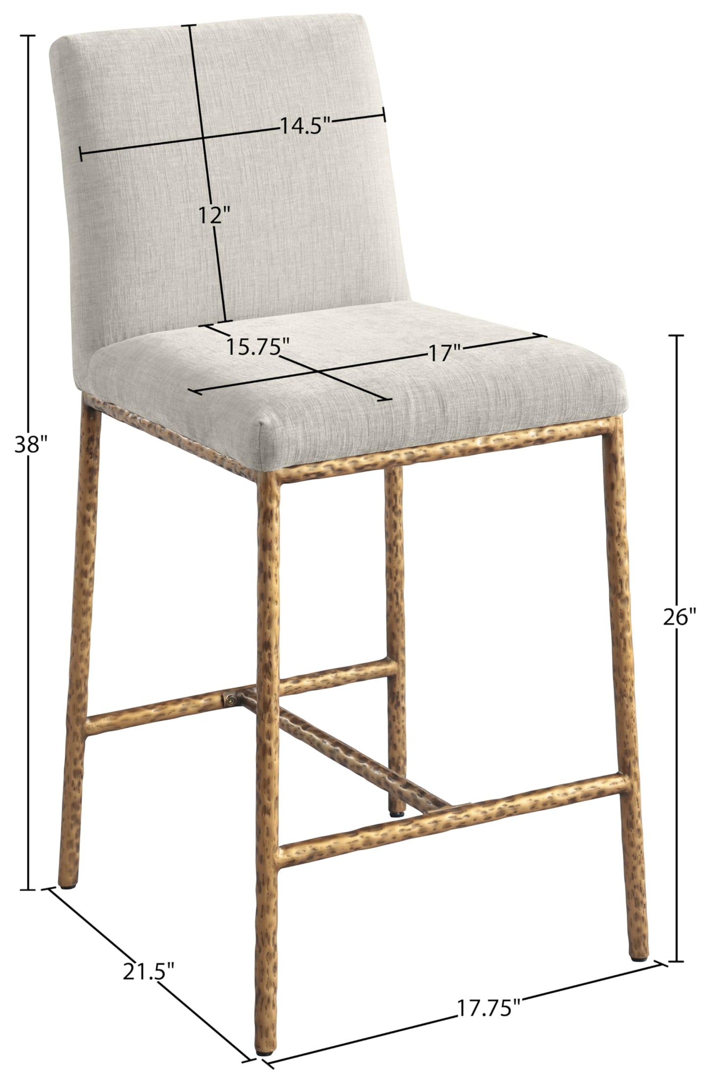 Meridian Furniture Reeves Cream Chenille Upholstered Counter Stool (Set of 2)