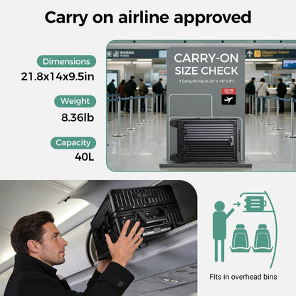 cllson Carry on Luggage Aluminium Frame with Cup Holder,Top opening Suitcases and USB Charging Port,Lightweight with Front Pocket Rolling Suitcases with Spinner Wheels (Beige, 20inch)
