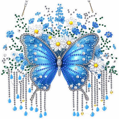 LPDJITO Butterfly Diamond Painting Pendant Kits, DIY Butterfly and Flowers Diamond Art Window Hanging Ornament for Adults, 5D Special Shape Rhinestone Pendant for Home Decoration