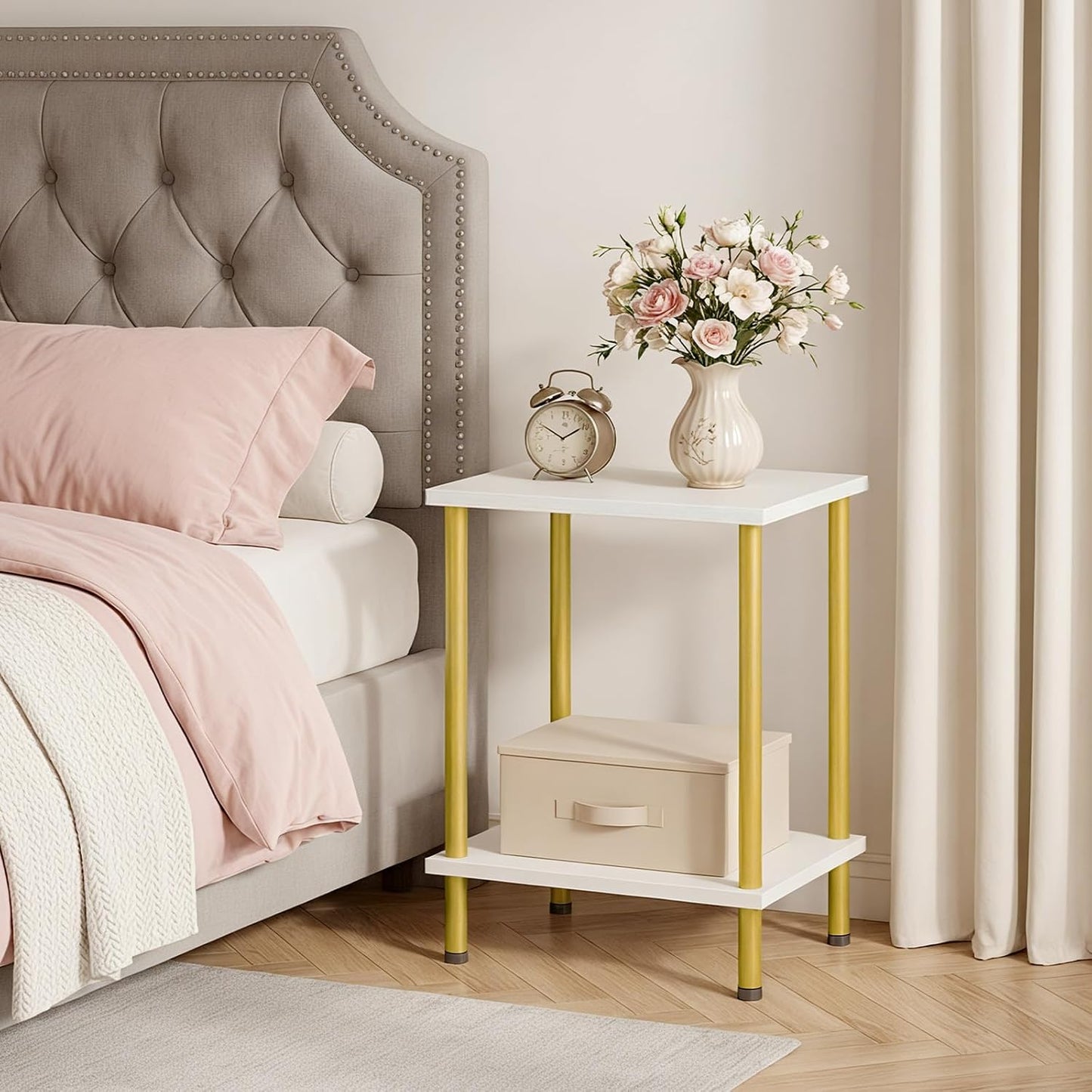 2-Layer DW09BZ01 HOOBRO End Table, Small Side Table, Nightstand with Storage Shelves, Sofa Table for Small Spaces