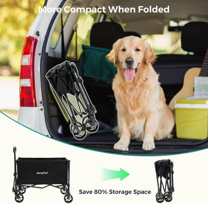 176lbs Camping(Black-5.8 164L) SUNNYFEEL Collapsible Wagon Cart with Wheels Foldable - Standard Borderless Version
