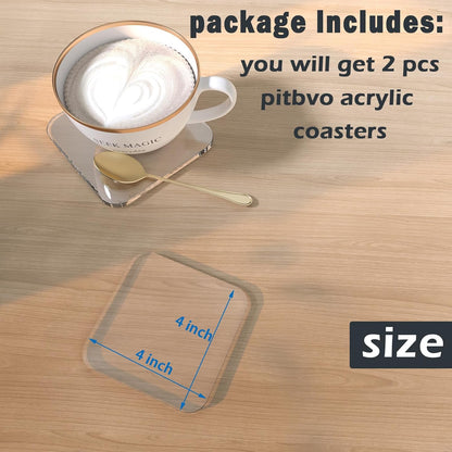 2 4'' 2 PCS Acrylic Coasters, Aesthetic Drink Coaster for Coffee Table, Clear Heat-Resistant Decorative Plates for Home