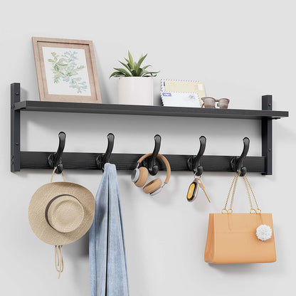 Tatub 29" Rustic Coat Rack Wall Mount with Shelf, Entryway Wall Hooks with Shelf, Coat Hangers for Bathroom, Living Room, Bedroom, Black