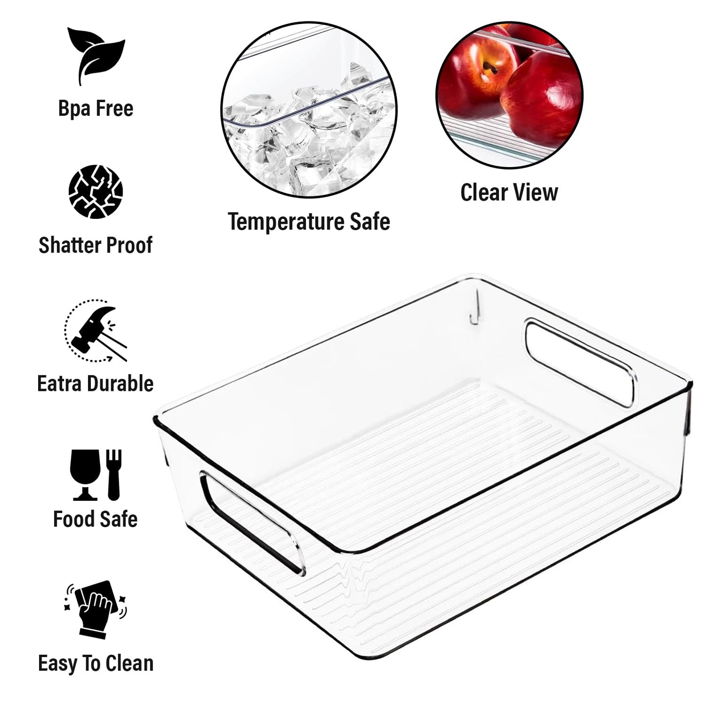 Clear Plastic Storage Bins, Pantry Organizers and Storage, Kitchen Organization and Storage Containers Bins for Organizing, Fridge, Freezer, Bathroom, Pantries, Medicine Cabinet Organizer Bin