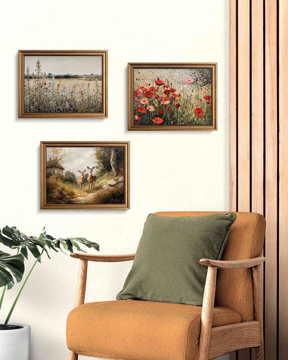 Gold Framed Vintage Wall Art, Classical French Landscape Wildflowers Botanical Painting Canvas Print for Kitchen