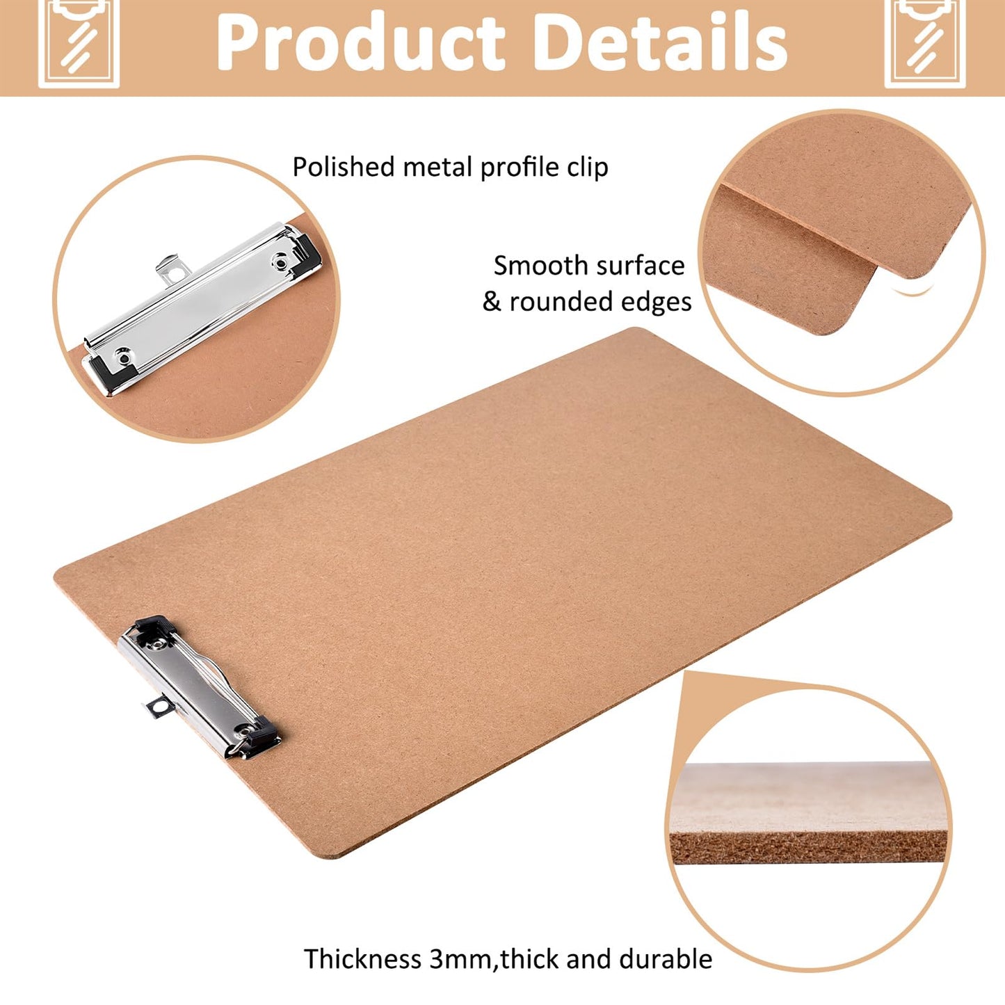 Jspupifip 2 Pack 11x17 Clipboards with Low Profile Clip, Extra Large Wood Clipboard Horizontal Art Drawing Board Vertical Wooden Clip Board Landscape Clipboard for Drawing Office School Supplies