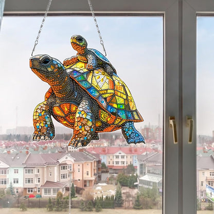 C'eitura DIY Diamond Painting Turtle Suncatcher Kit - Stained Glass Style Crystal Art Hanging Pendant for Home Window Decor, Arts and Crafts Gift for Women, Teens