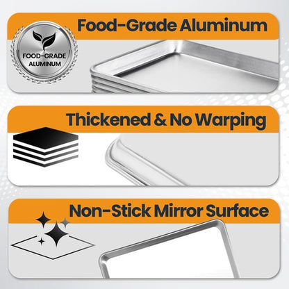 Half Size Baking Sheet Pan - Durable Aluminum Cookie Sheet | 12 Pack, Anti-Stick 18”x 13”