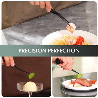 Recsrdce 9-Piece Professional Culinary Plating Set, Black Stainless Steel Chef Tools with Storage Roll & Cleaning Cloth, Ideal for Food Presentation & Fine Dining