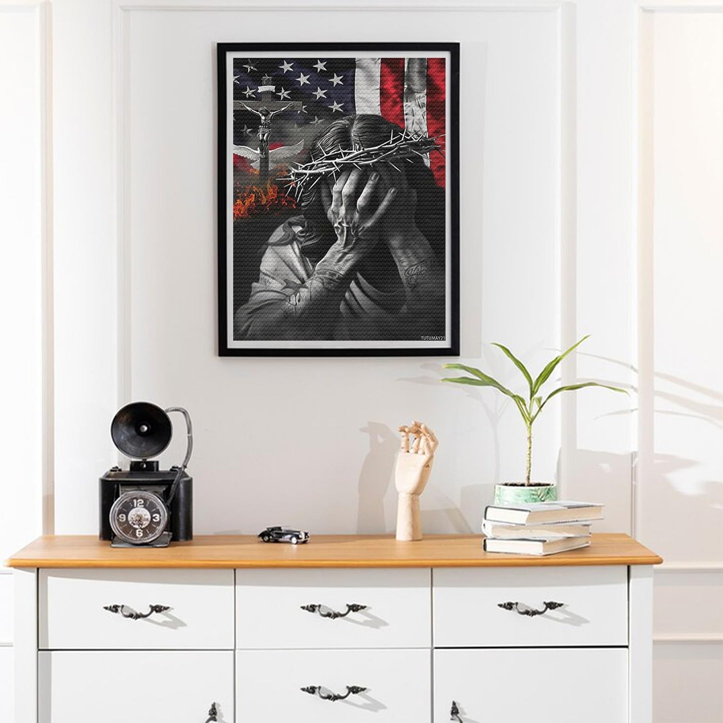 TUTUMAY21 5D Diamond Paintings Jesus and The American Flag Gem Kits for Adults Full Drill Round Diamonds Art Kits Paint Diamonds Round for Gift, Wall Decor Wall Gift 12x16inch