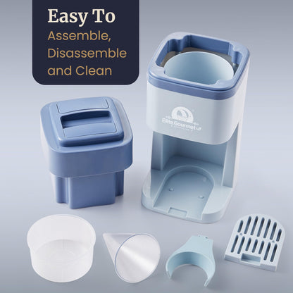 Elite Gourmet Snow Cone & Shaved Ice Maker, ESI2215P, Refreshing Slushies, Margaritas, Boba Drinks, Snow Cone & Holder and Ice Mold, Use Cubed & Bagged Ice, Stainless Steel Shaving Blade, Periwinkle