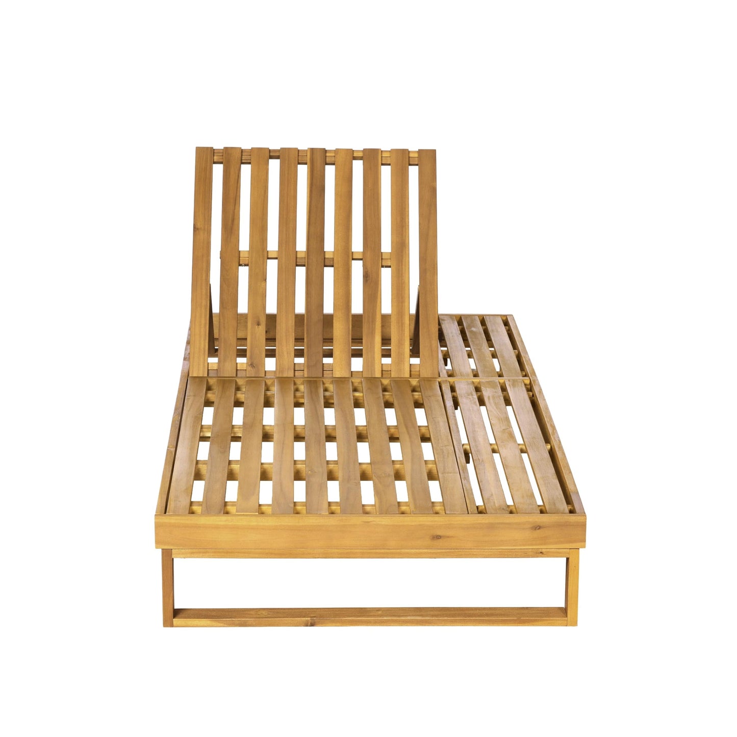 Merax Teak Finish Acacia Wood Chaise Lounge with 4-Inch Cream 3-Fold Water-Resistant Cushion Set, 4-Position Adjustable Outdoor Patio Lounger with Flat Side Surface, for Poolside