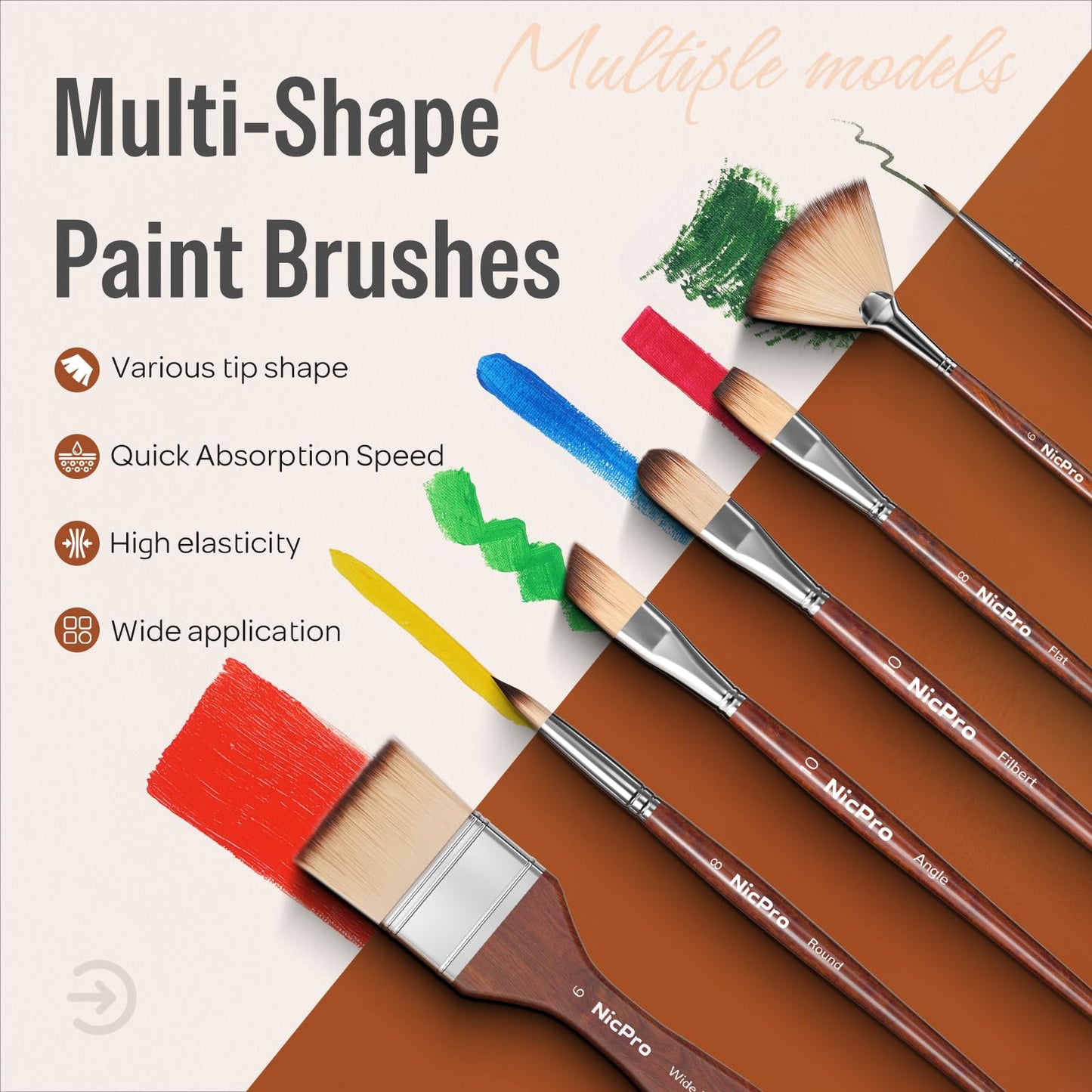 Nicpro 30pcs Paint Brush Set, Professional Paintbrushes with Paint Spatula & Self-Standing Case, Craft Paint Brushes for Acrylic Painting, Oil, Watercolor, Gouache, Art Supplies for Artists Beginners