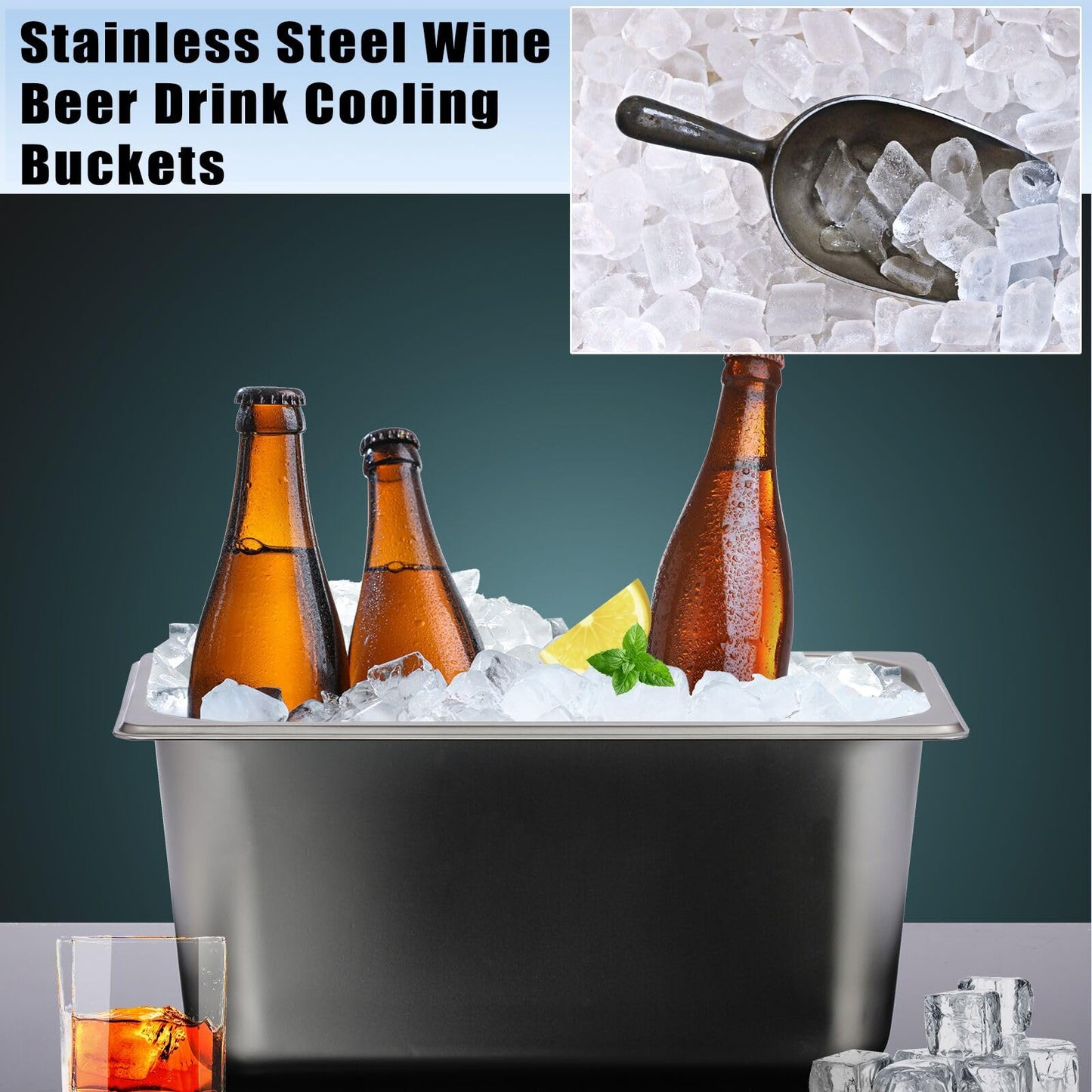 OwnMy 2PCS 5L Ice Buckets for Parties, Stainless Steel Ice Bucket for Freezer, Metal Ice Cubes Bins Storage Container for Freezer, Wine Beer Drink Cooling Buckets for Beverage Cocktails Champagne