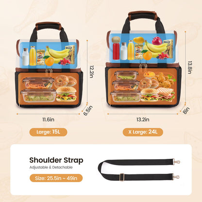 LOVEVOOK Insulated Lunch Bag For Women,Large Double Deck Adult Lunch Box,Teacher Lunch Tote Bag With Cup Holder,Leakproof Cooler Bag With Adjustable Shoulder Strap For Work Picnic Beach,Larger 15L