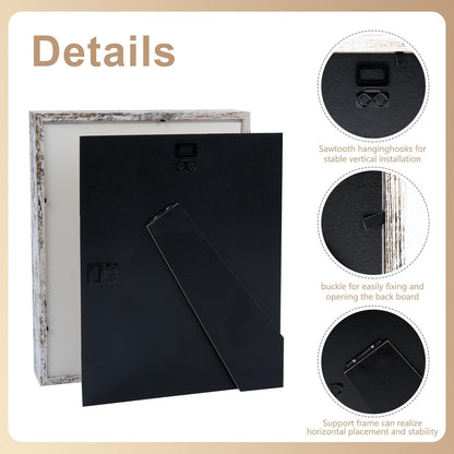 4 Pack 8"x 10" Shadow Box Frames Display Cases Wood Deep Shadowbox for Photos, Dried Flowers, Handicrafts Picture Frames for Wall Tabletop (Distressed White, 8x10)