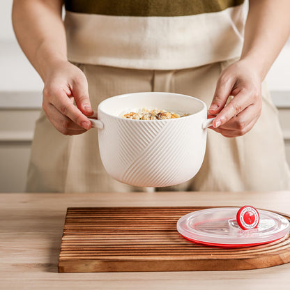 Adewnest Ceramic Soup Bowl with Lid & Handle: 32 oz Large Kitchen Container for French Onion Meal Prep Cereal Ramen Oatmeal Dorm Living Single Serve Dinner Work Lunch Food Storage - White 1 PCS
