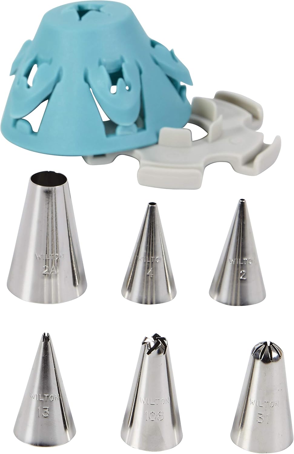 Wilton Biscuit/Cookie Piping Tip Set with Silicone Stand, 7 Piece in Turquoise for Baking Enthusiasts