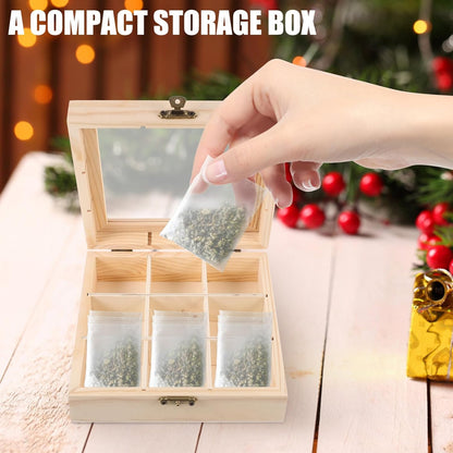 FAVOMOTO Multi-Compartment Countertop Holder, Wooden Tea Storage Box with 9 Divided Sections for Tea Bags and Seasoning