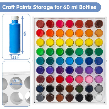 2 Pcs 63 Holes Paint Organizer, Wall-Mounted and Stackable Vertical Craft Paint Storage Holder for 2oz Craft Paints, White