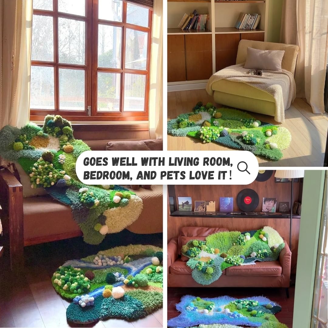 Latch Hook Rug Kit DIY 52x30 in Carpet for Adults Kids Beginners, Moss Garden Pre-Printed Canvas Yarn Rug Hooking Kits, Creative Craft Home Decor Ideal for Learning Rug Making