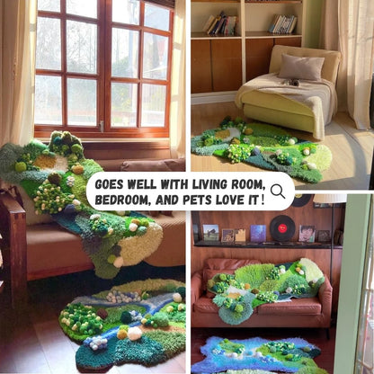 Latch Hook Rug Kit DIY 52x30 in Carpet for Adults Kids Beginners, Moss Garden Pre-Printed Canvas Yarn Rug Hooking Kits, Creative Craft Home Decor Ideal for Learning Rug Making