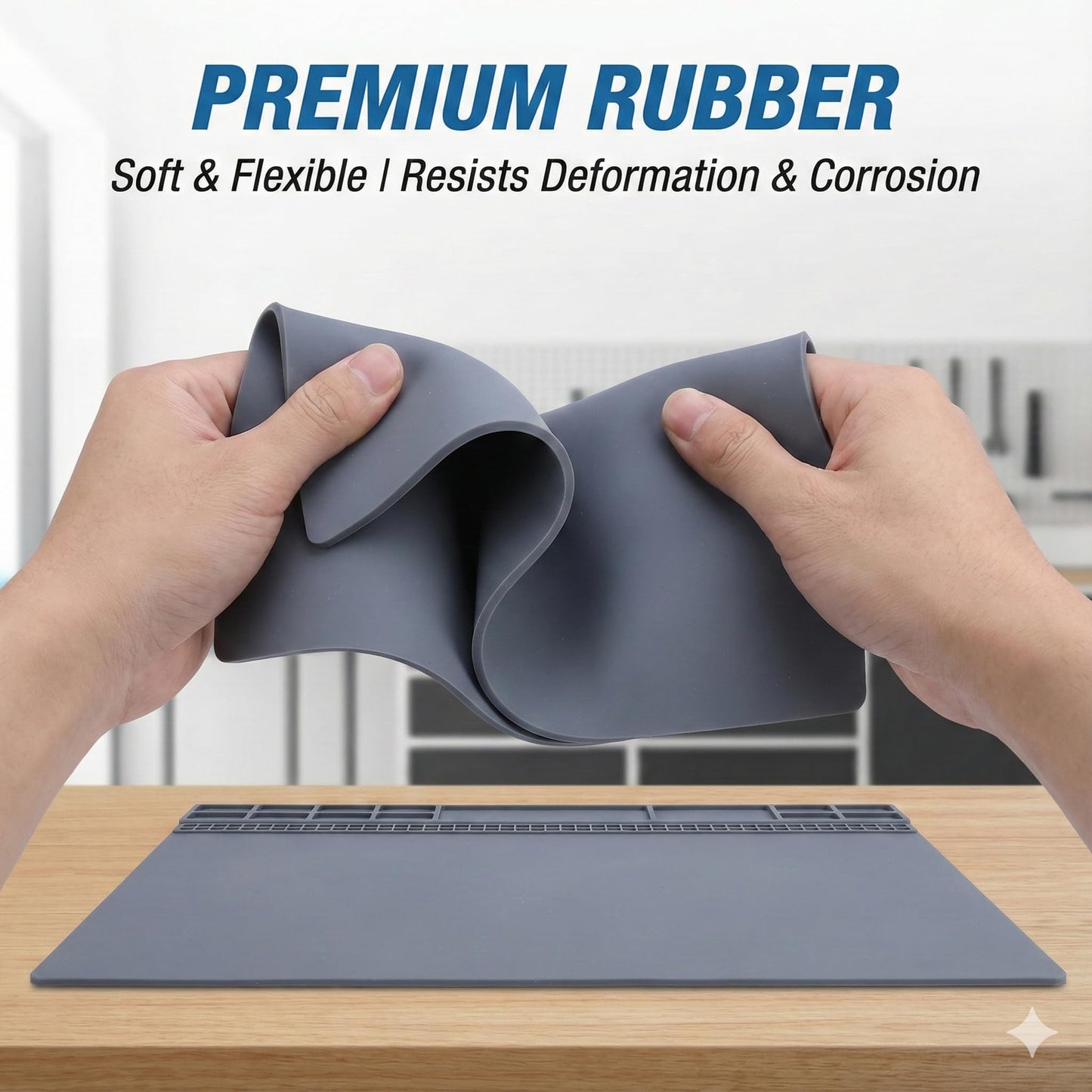 Yulatik Non-Slip Watch Repair Mat with Parts Organizer - Anti-Static Rubber Work Pad for Jewelers & Watchmakers - Gray Maintenance Platform Table Mat with Screw Compartments (13.8" x 9.8")