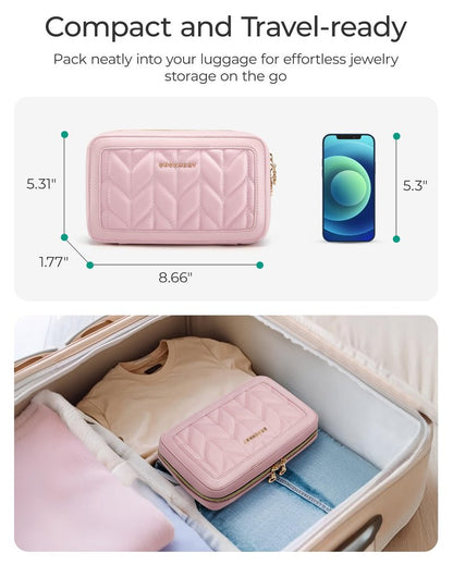 BAGSMART Travel Jewelry Case Jewelry Box Organizers and Storage Earings Holder Organizer for Women for Necklaces, Bracelets, Rings-Green