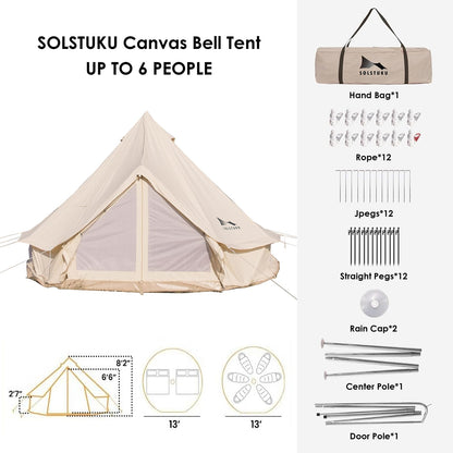 SOLSTUKU SOLSTUKUCanvas Tent Bell, Yurt 4 Seasons for Camping with Stove Jack, Breathable Holds up to 6 People, Family Camping Outdoor Hunting Party